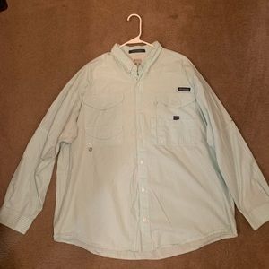 Men’s Columbia long sleeve shirt. Light blue and white checked pattern. 2xl